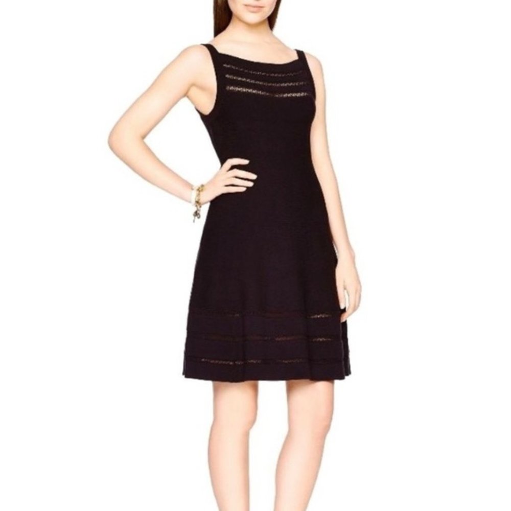 KATE SPADE Square Neck Open Cable Sweater Black Fit Flare Mini Dress Size Small